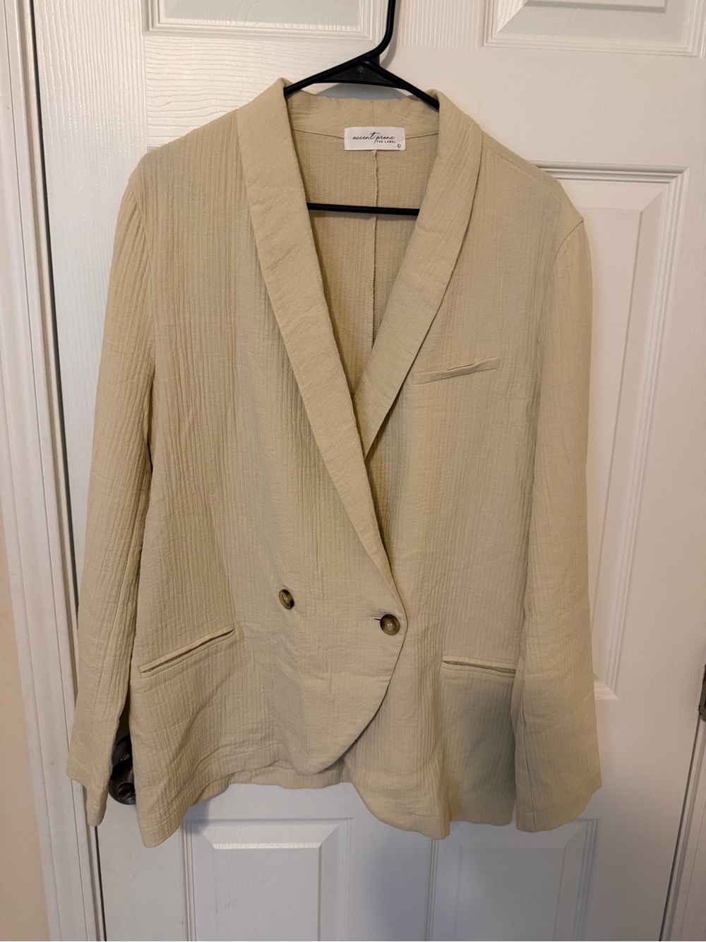 Neutral Cream Double-Breasted Shawl Collar Blazer 100% Cotton